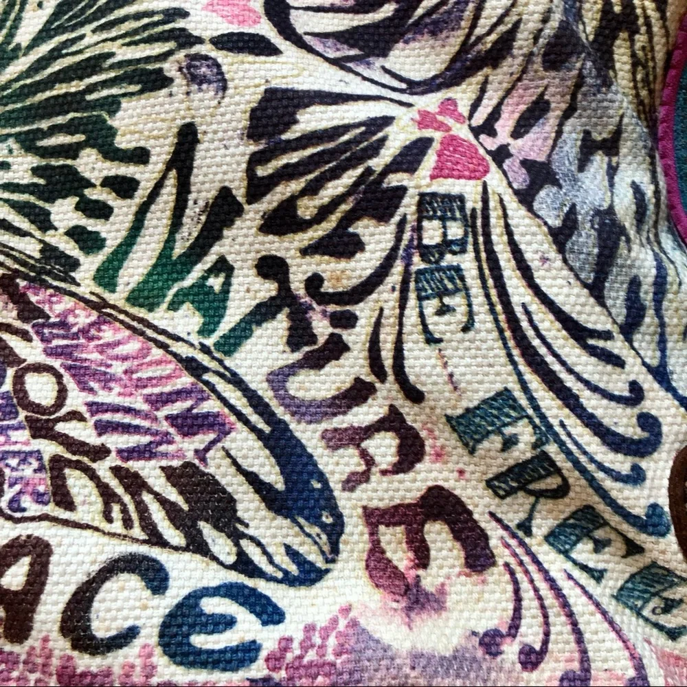 Vintage Lucky Brand Multicolor Butterfly-Print Canvas Tote with Leather Straps - Picture 12 of 15